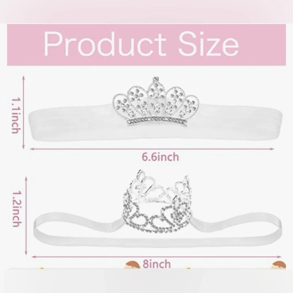 NIB MTLEE 2 Pieces Silver Baby Crown Baby Tiara Headband Little Girl Infant